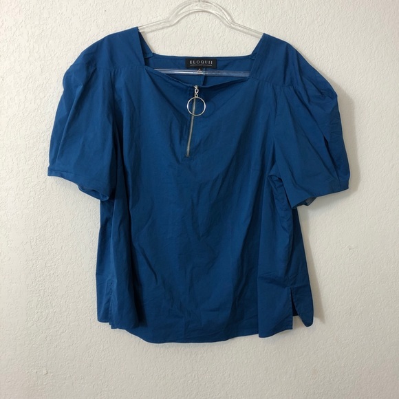 Eloquii Tops - Eloquii | Blue Blouse with Zipper Detail Eloquii Tops - Eloquii | Blue Blouse with Zipper Detail